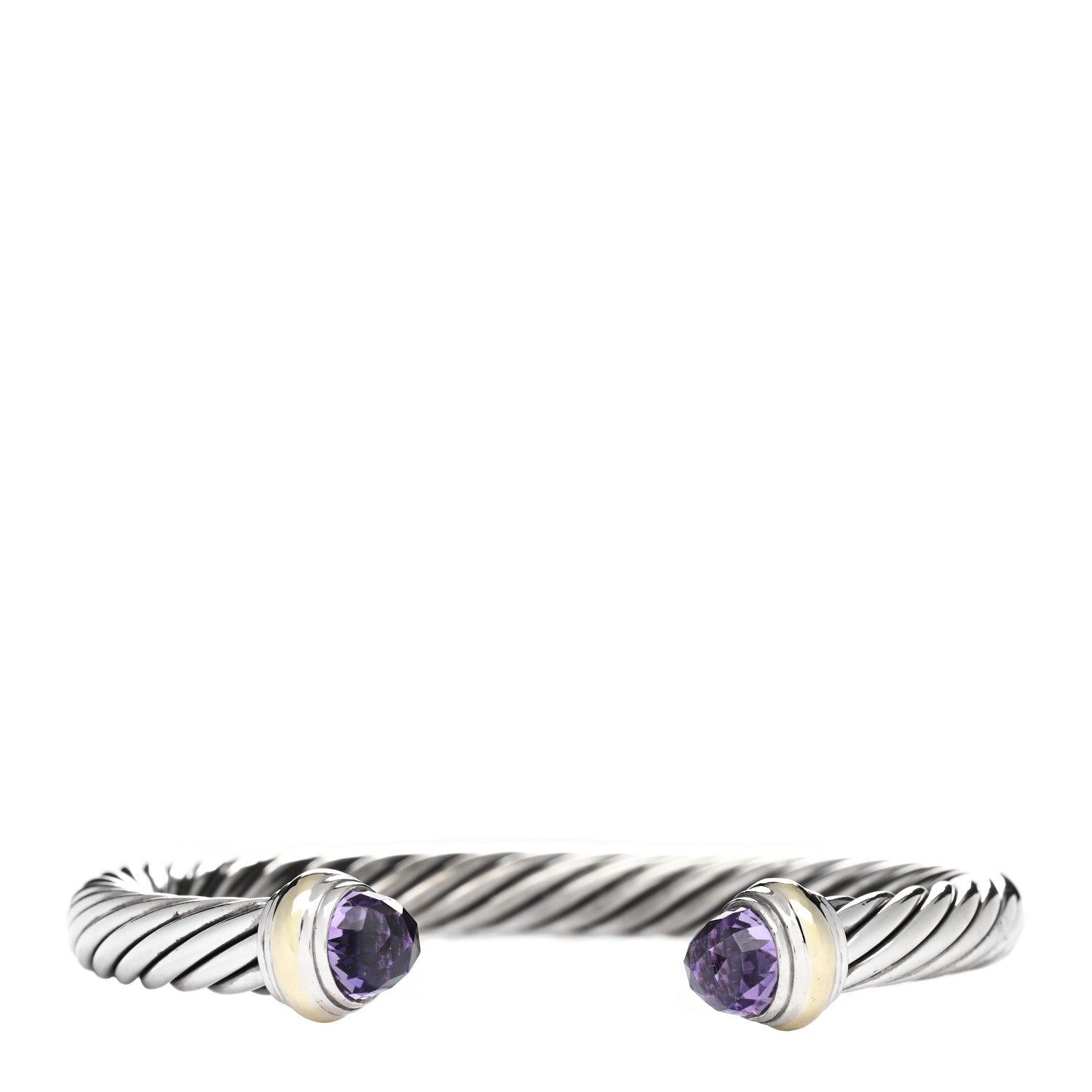 David Yurman Sterling Silver 14K Yellow Gold Amethyst 7mm Cable Classics Bracelet 1 of 3