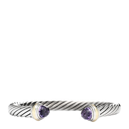 David Yurman Sterling Silver 14K Yellow Gold Amethyst 7mm Cable Classics Bracelet 1 of 3