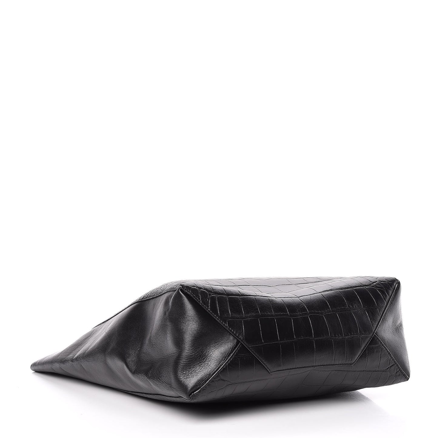 Lambskin Crocodile Embossed Vertical Cabas Black