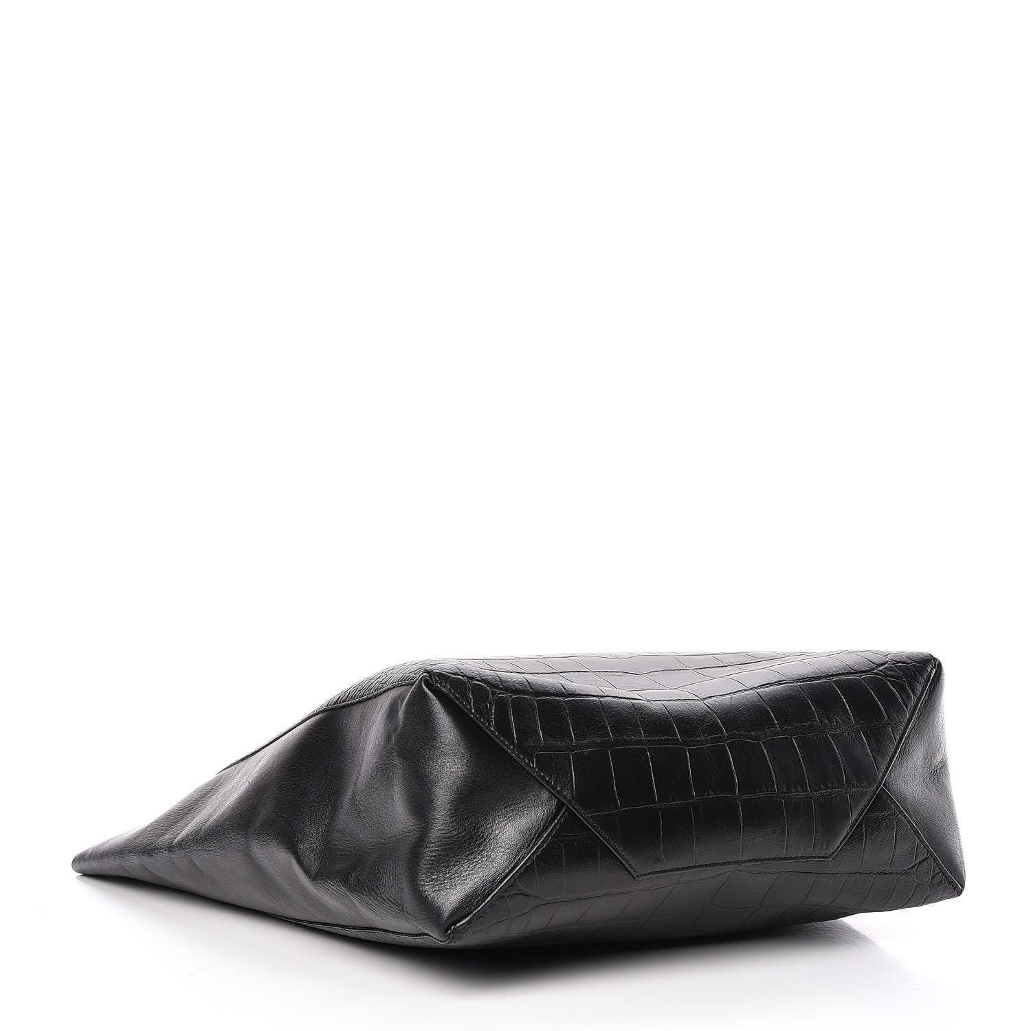 Celine Lambskin Crocodile Embossed Vertical Cabas Black 4 of 14