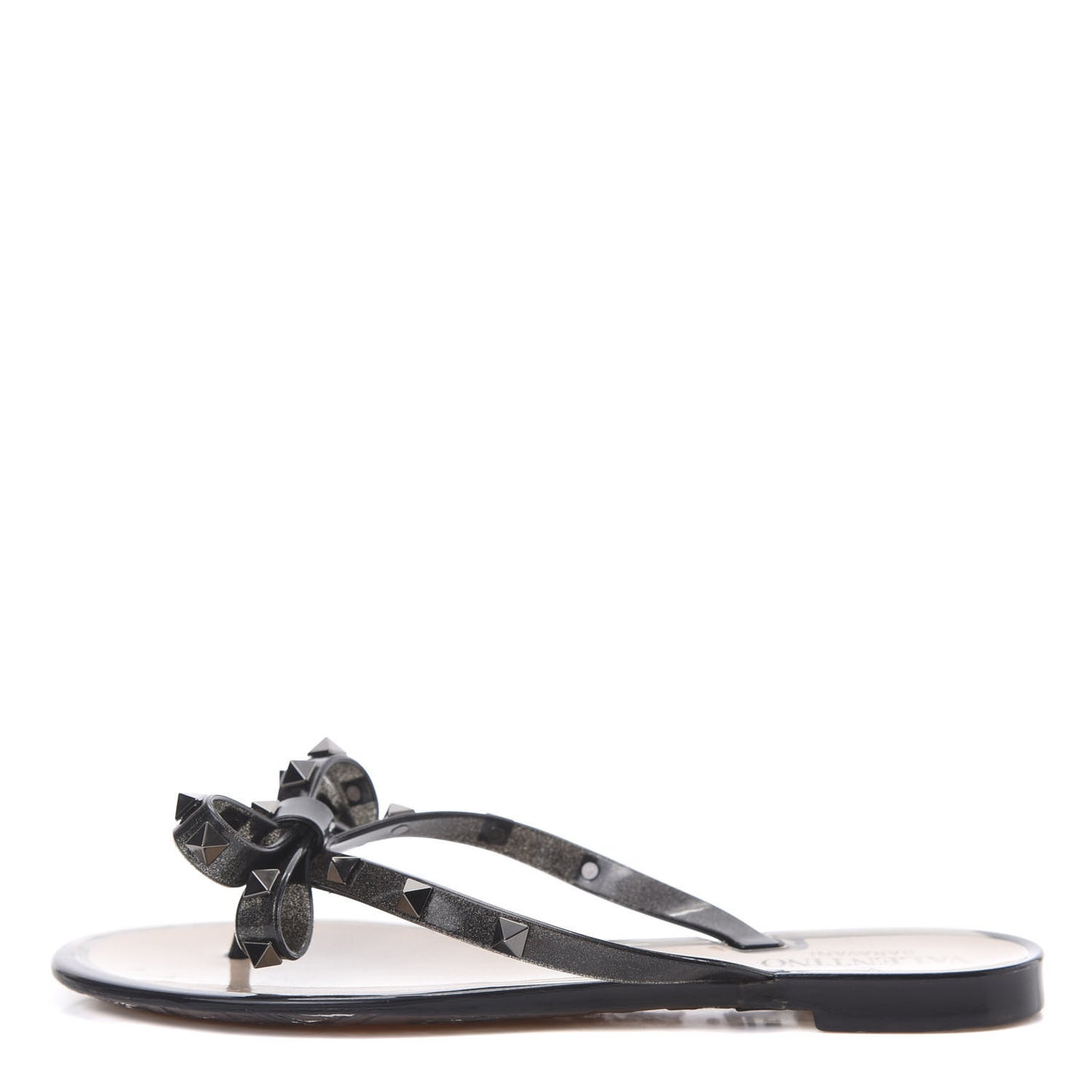 PVC Jelly Rockstud Bow Thong Sandals 37 Black