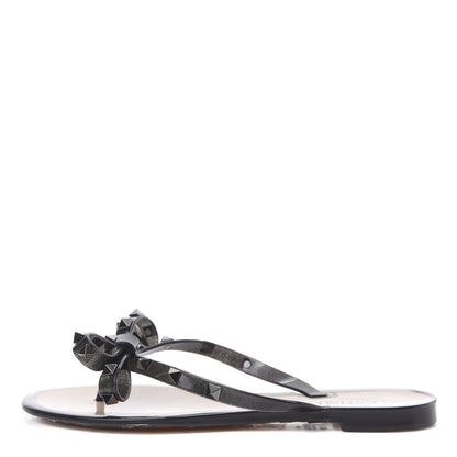 Valentino Garavani PVC Jelly Rockstud Bow Thong Sandals 37 Black 1 of 7