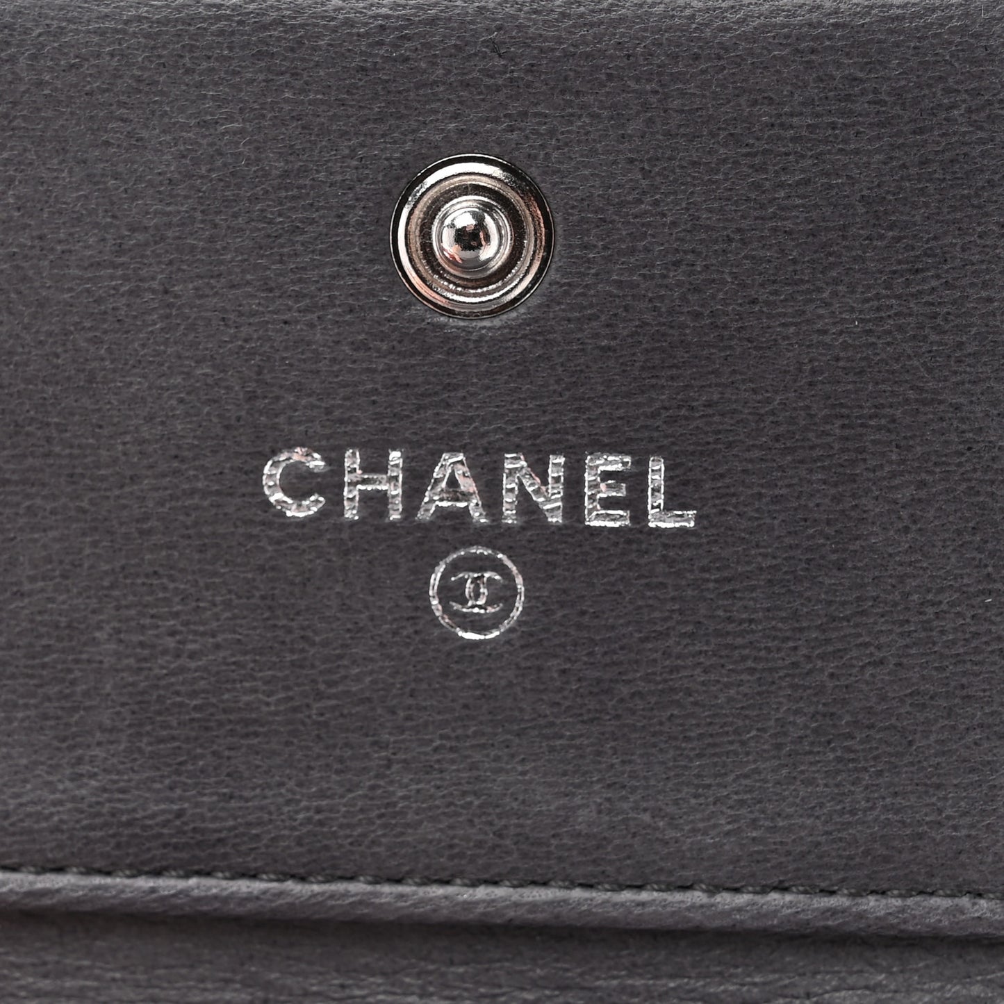 Lambskin Camellia Embossed Small Double Wallet Grey