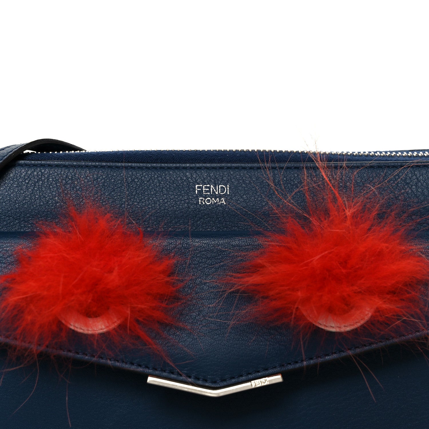 Fendi Vitello Dolce Fox Fur Monster Eyes Mini 2Jours Pouch Navy