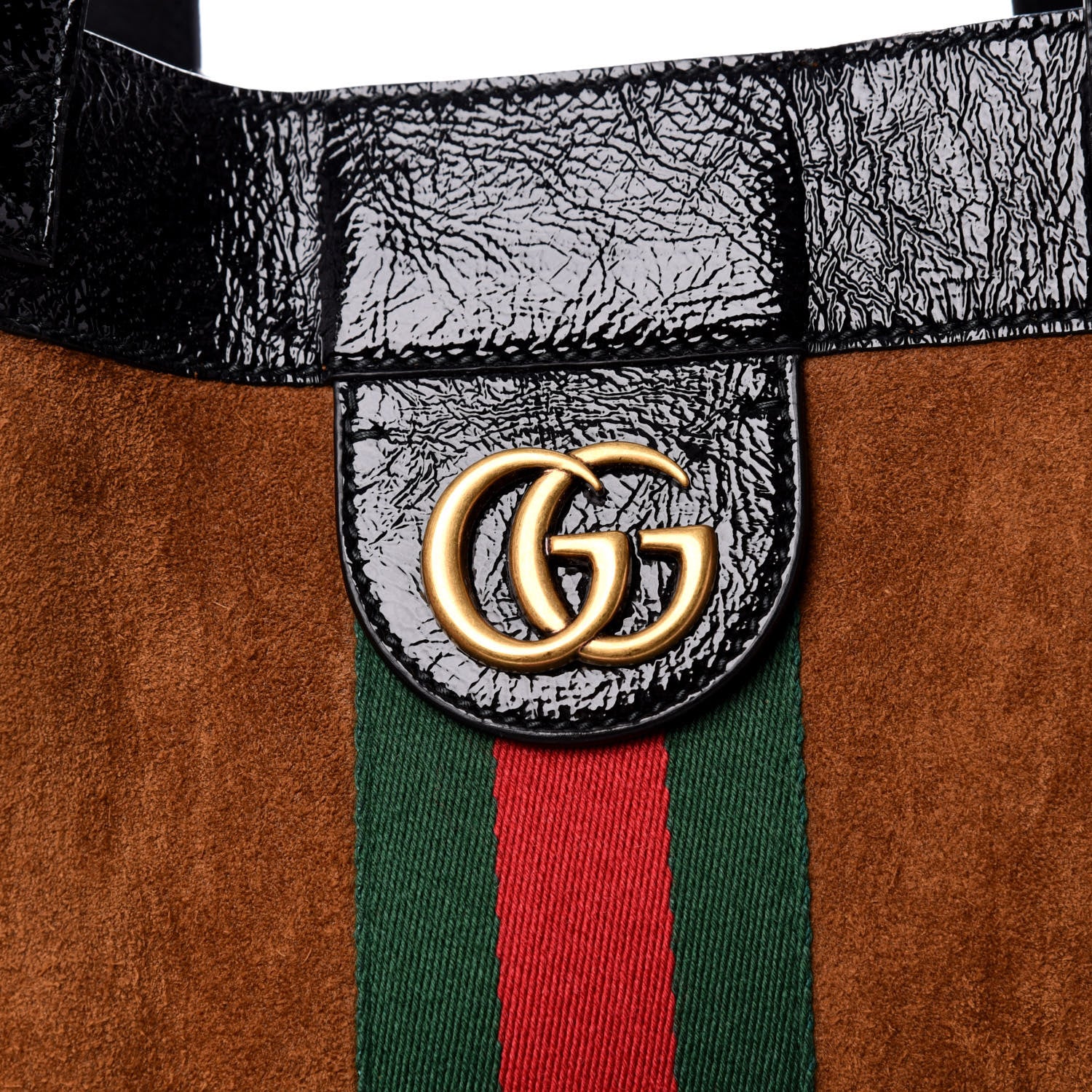 Gucci Suede Patent Web Large Ophidia Vertical Shopping Tote Nocciola Black 8 of 8