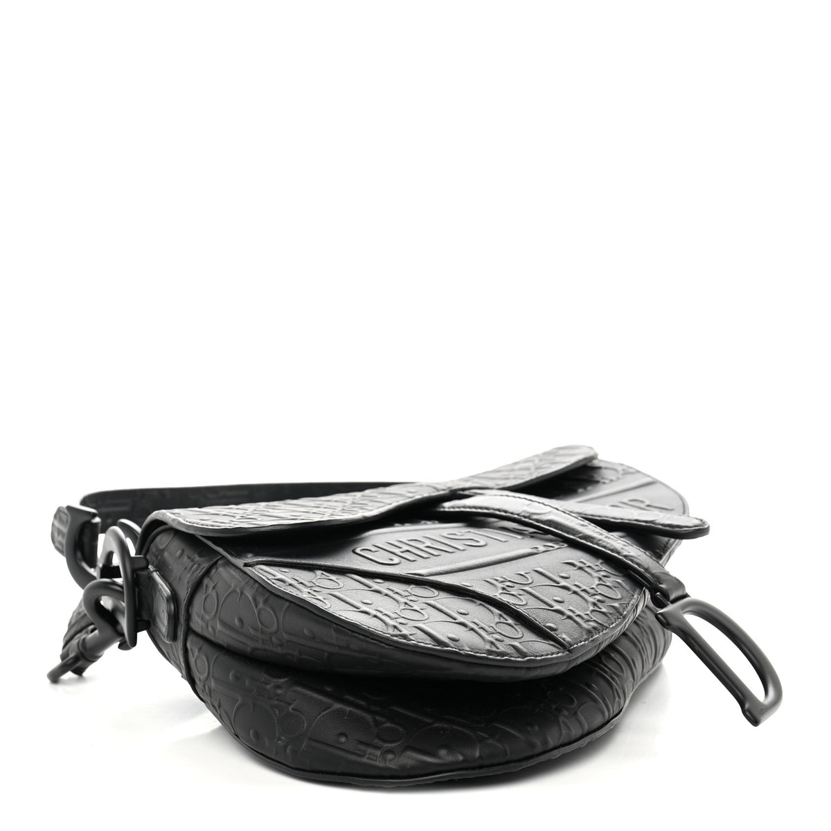 Calfskin Embossed Oblique Saddle Bag With Strap Black