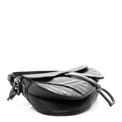 Christian Dior Calfskin Embossed Oblique Saddle Bag With Strap Black 4 of 10
