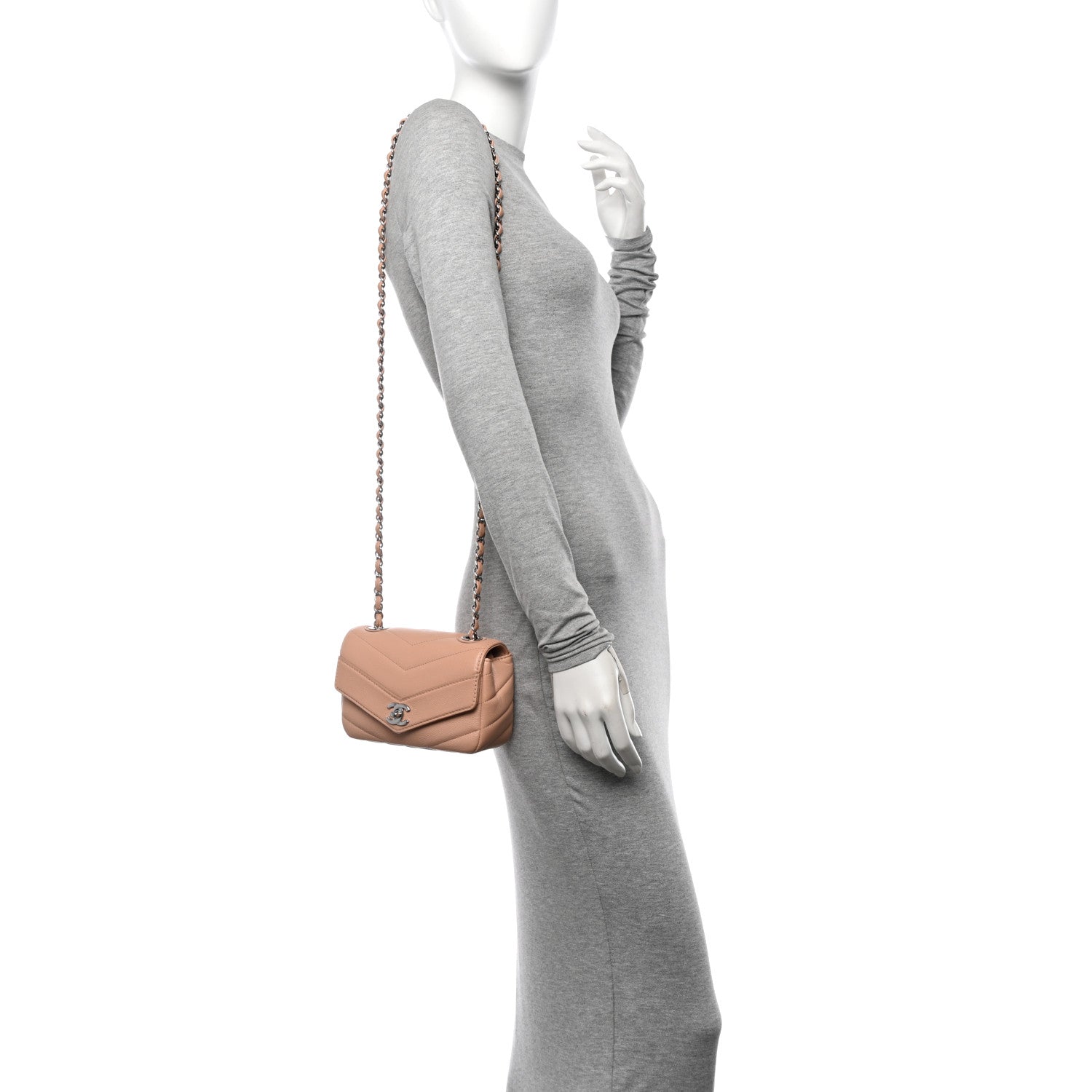 Chanel Caviar Chevron Quilted Small Single Flap Light Pink 2 of 10