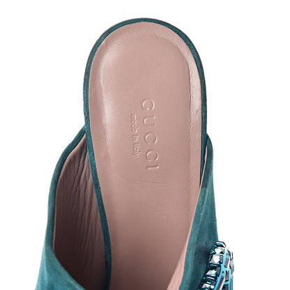 Gucci Suede Crystal Maxine Horsebit High Heel Slides 38 Dusty Turquoise 9 of 20