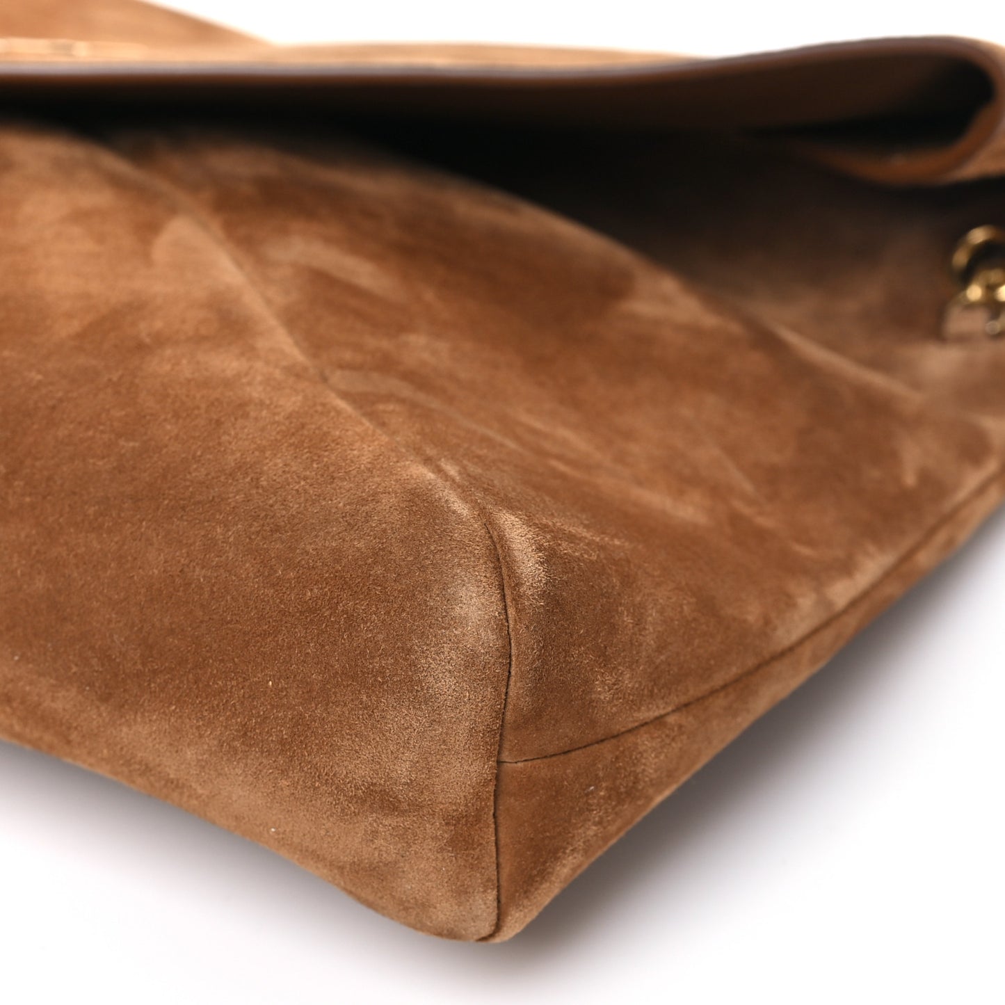 Suede Large Cassandre Pouch On Chain Caramel Cognac