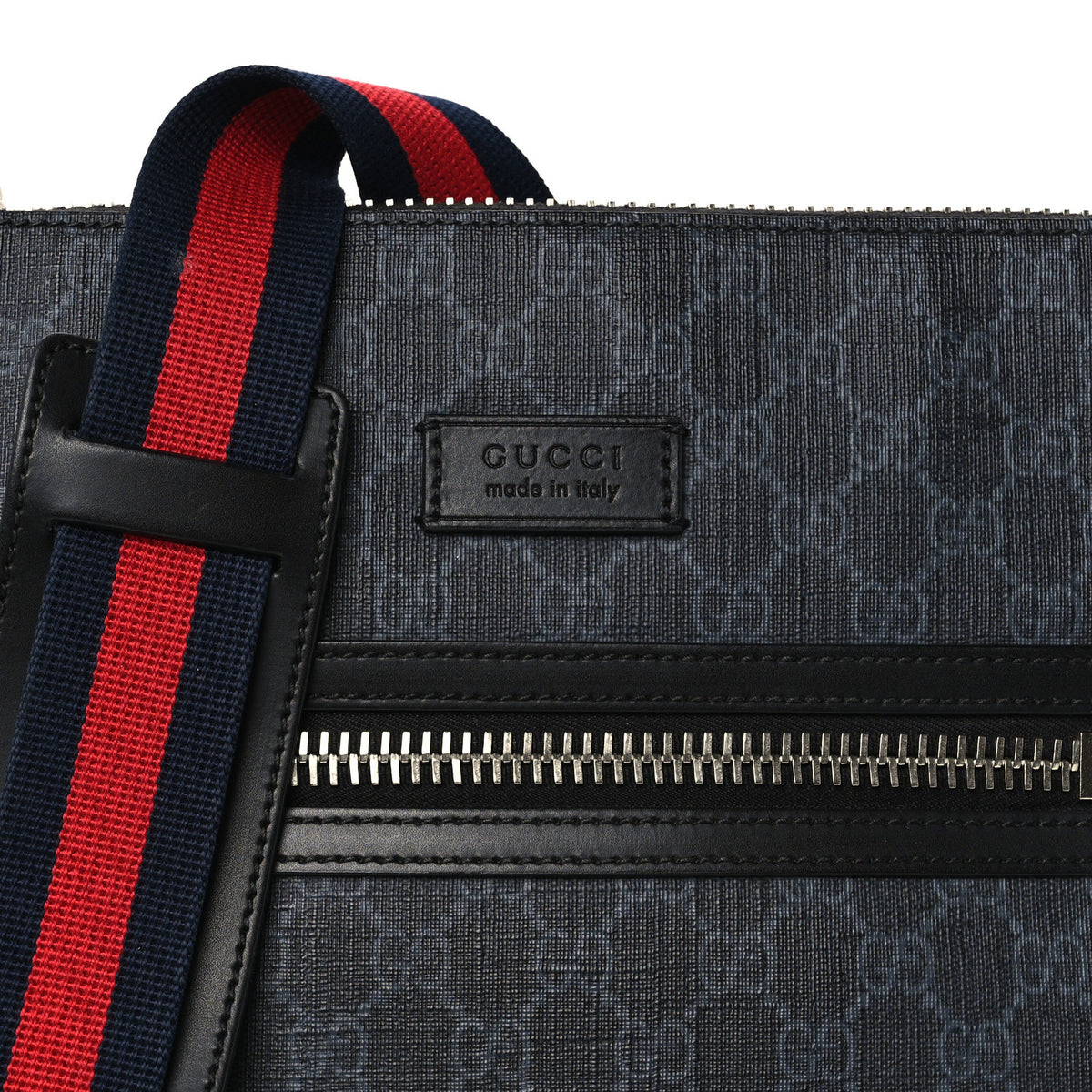 Gucci GG Supreme Monogram Appia Calfskin Web Flat Messenger Bag Black Grey 9 of 11