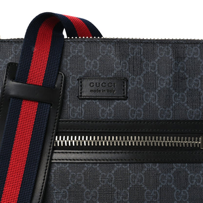 Gucci GG Supreme Monogram Appia Calfskin Web Flat Messenger Bag Black Grey 9 of 11