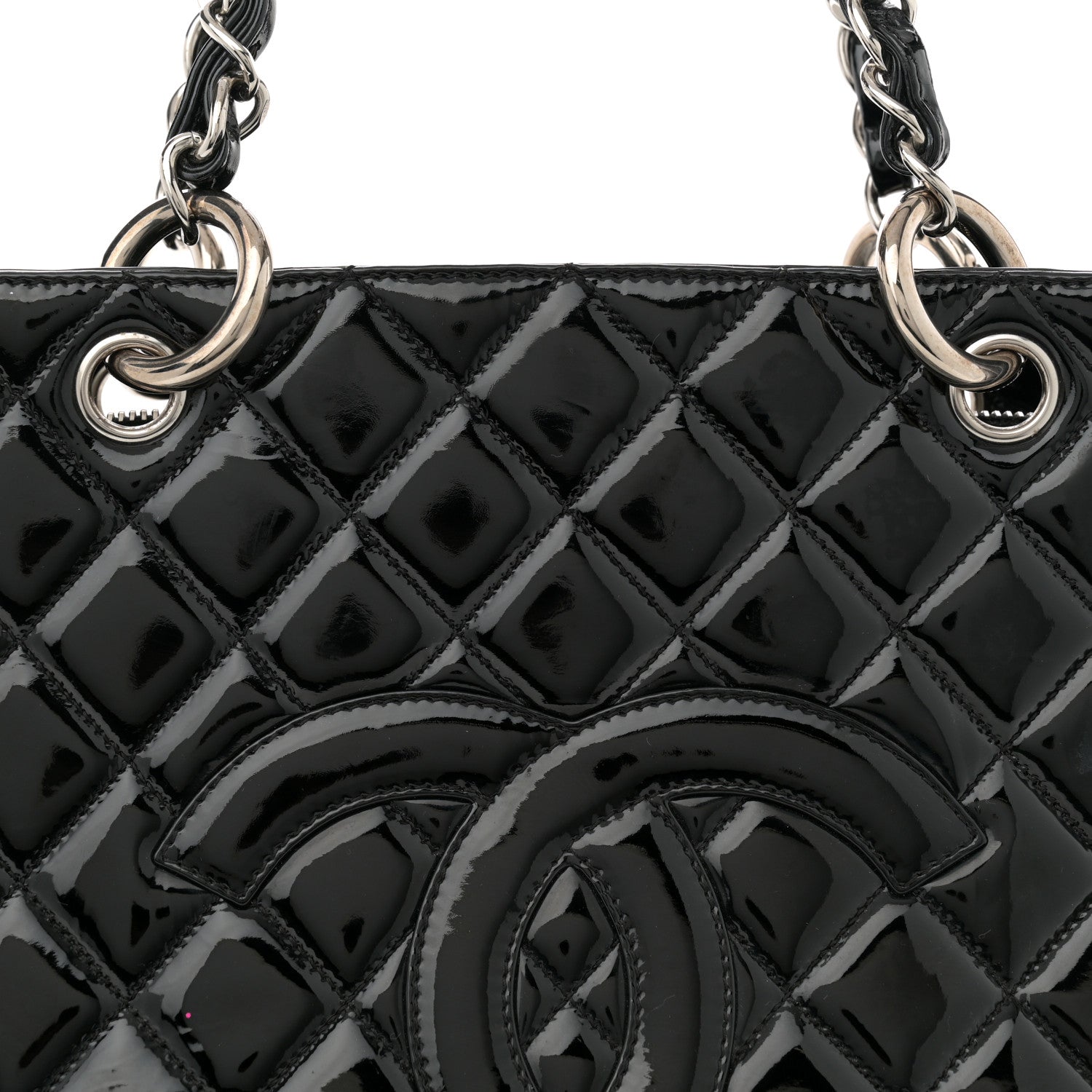 Chanel Patent Quilted Grand Shopping Tote GST Black 8 of 13