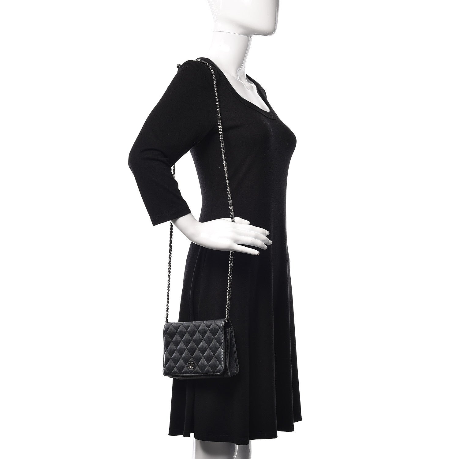 Chanel Metallic Goatskin Wallet On Chain WOC Dark Grey 2 of 10