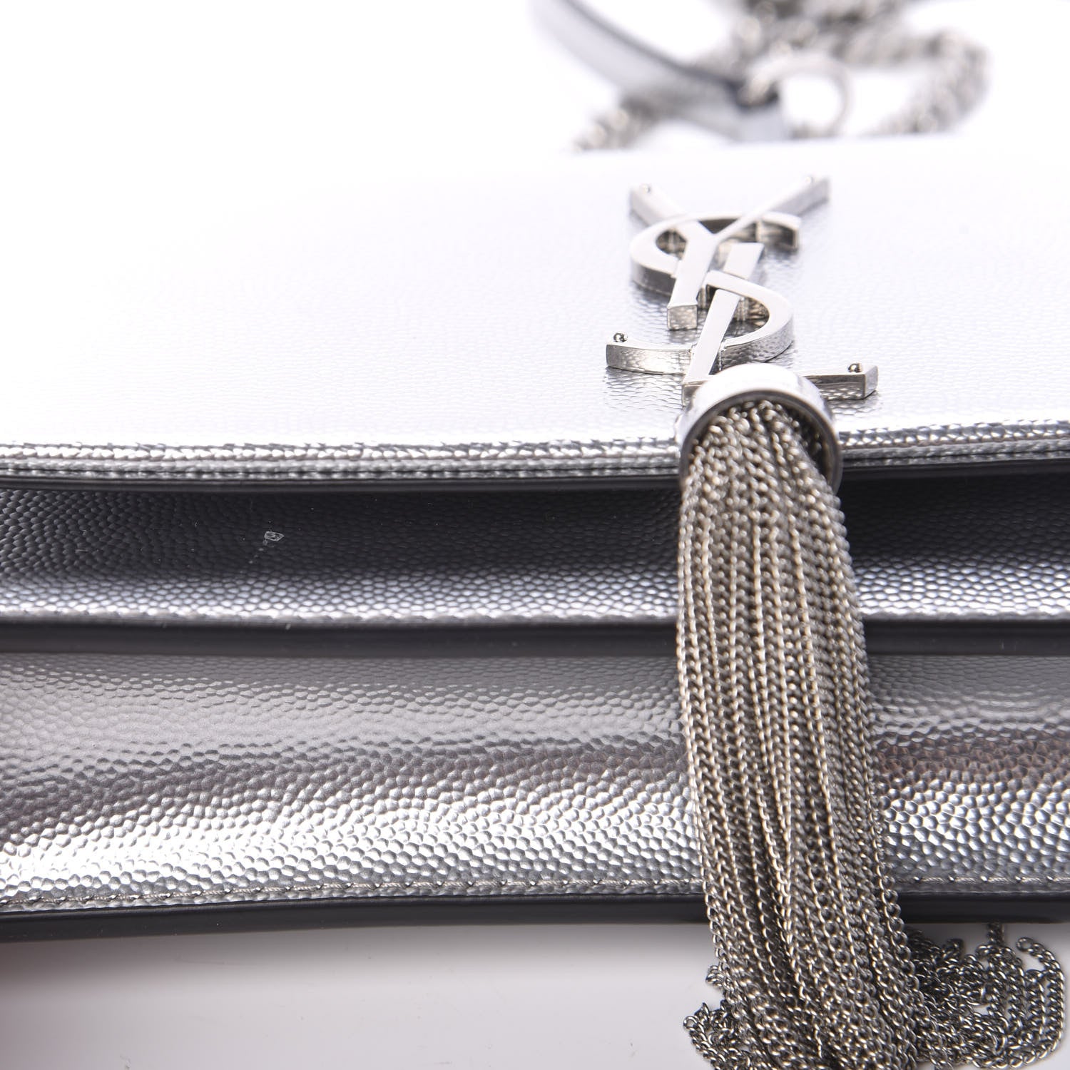 Saint Laurent Metallic Grain De Poudre Kate Monogram Tassel Chain Wallet Silver 11 of 11