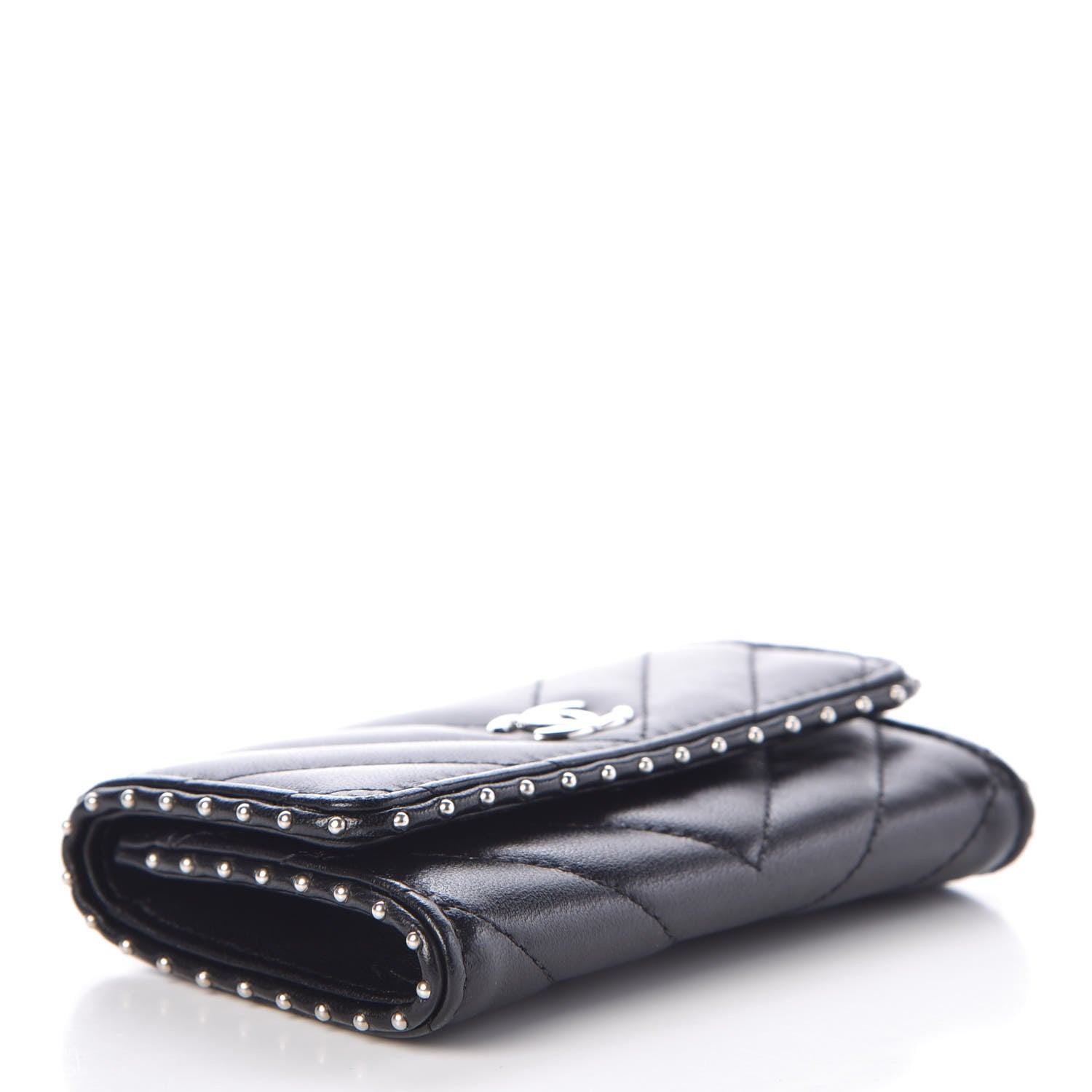 Chanel Lambskin Chevron Quilted Studded Card Holder Black 4 of 9