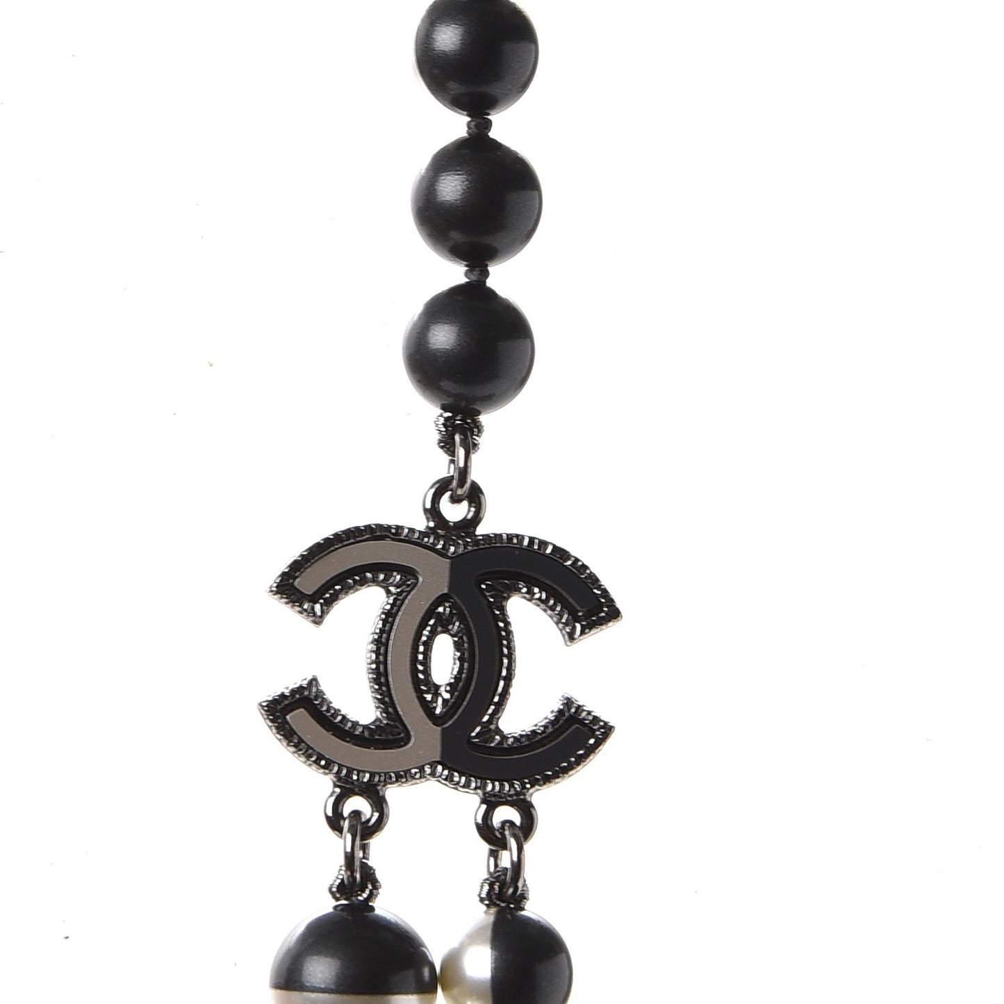 Ruthenium Resin Bead CC Long Necklace Dark Grey