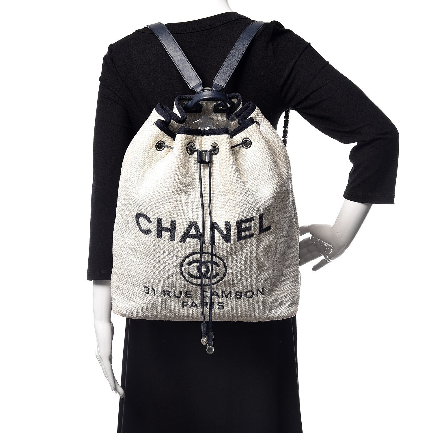 Chanel Woven Straw Raffia Large Deauville Backpack White Navy 2 of 13