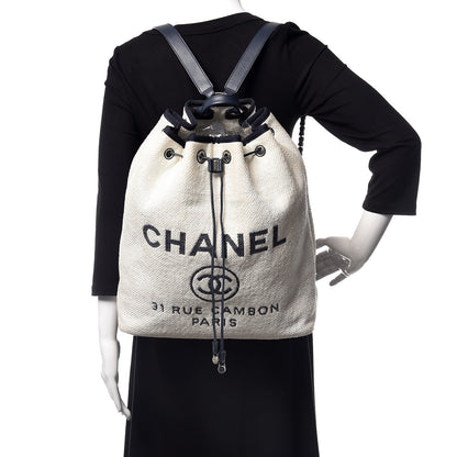 Chanel Woven Straw Raffia Large Deauville Backpack White Navy 2 of 13