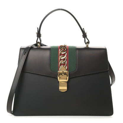 Gucci Calfskin Medium Sylvie Top Handle Bag Black 1 of 15