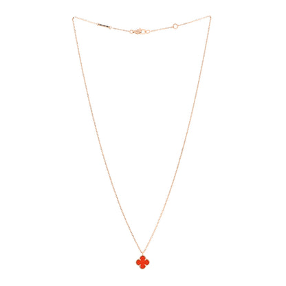 Van Cleef & Arpels 18K Rose Gold Carnelian Sweet Alhambra Pendant Necklace 3 of 5