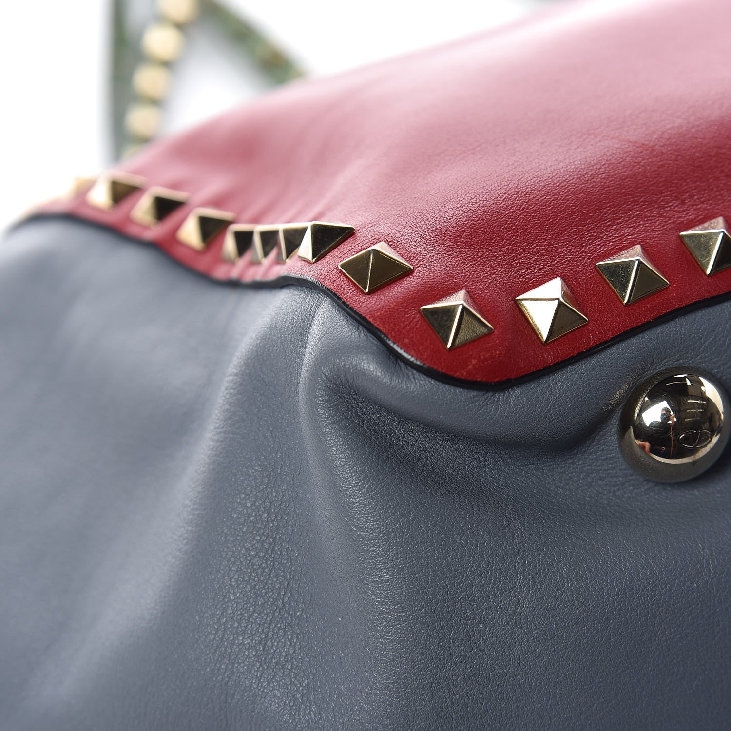 Valentino Garavani Vitello Colorblock Medium Rockstud Tote Deep Rose Clover Grey Scarlet 15 of 16