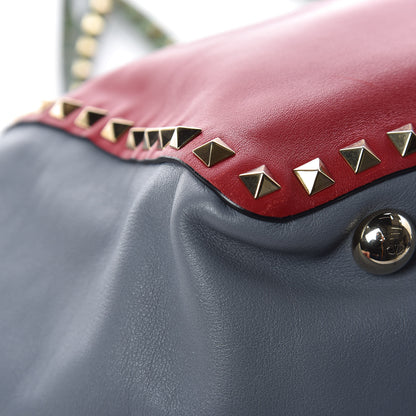 Valentino Garavani Vitello Colorblock Medium Rockstud Tote Deep Rose Clover Grey Scarlet 15 of 16