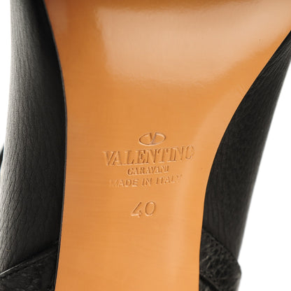 Valentino Garavani Grained Calfskin Rockstud Peep Toe Double Buckle 100mm Ankle Boots 40 Black 6 of 8