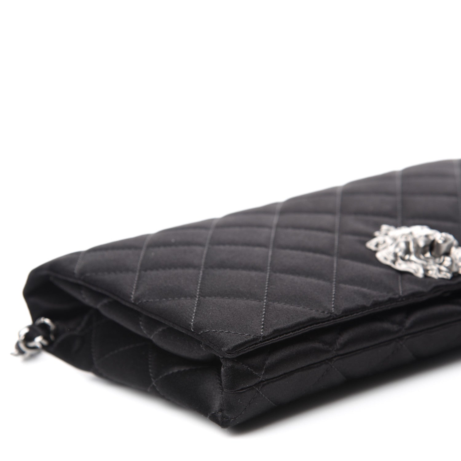 Chanel Satin Quilted Medium Leo Lion Flap Clutch Black 6 of 10