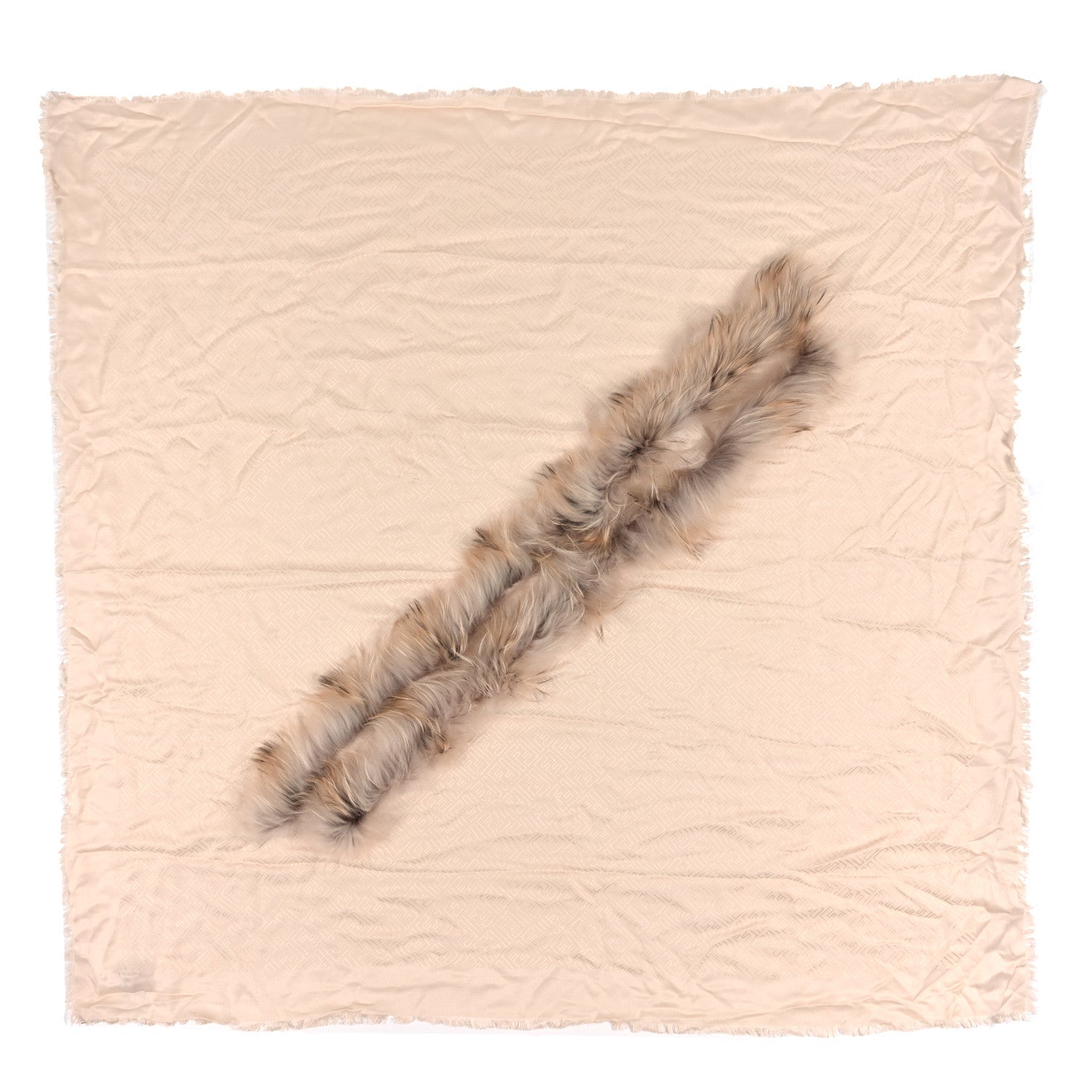 Fendi Silk Wool Raccoon Fur FF Shawl Beige 1 of 3