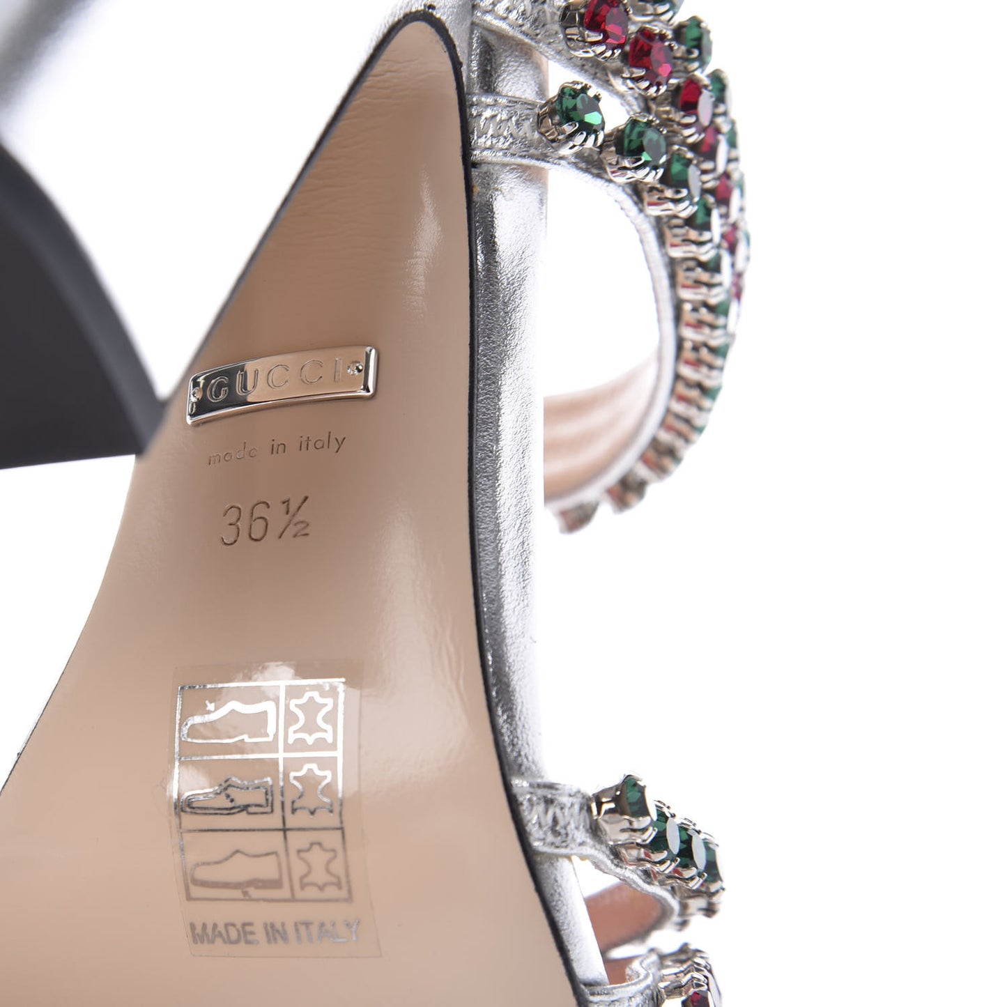 Nappa Silk Crystal Bertie High Heel Sandals 36.5 Argento