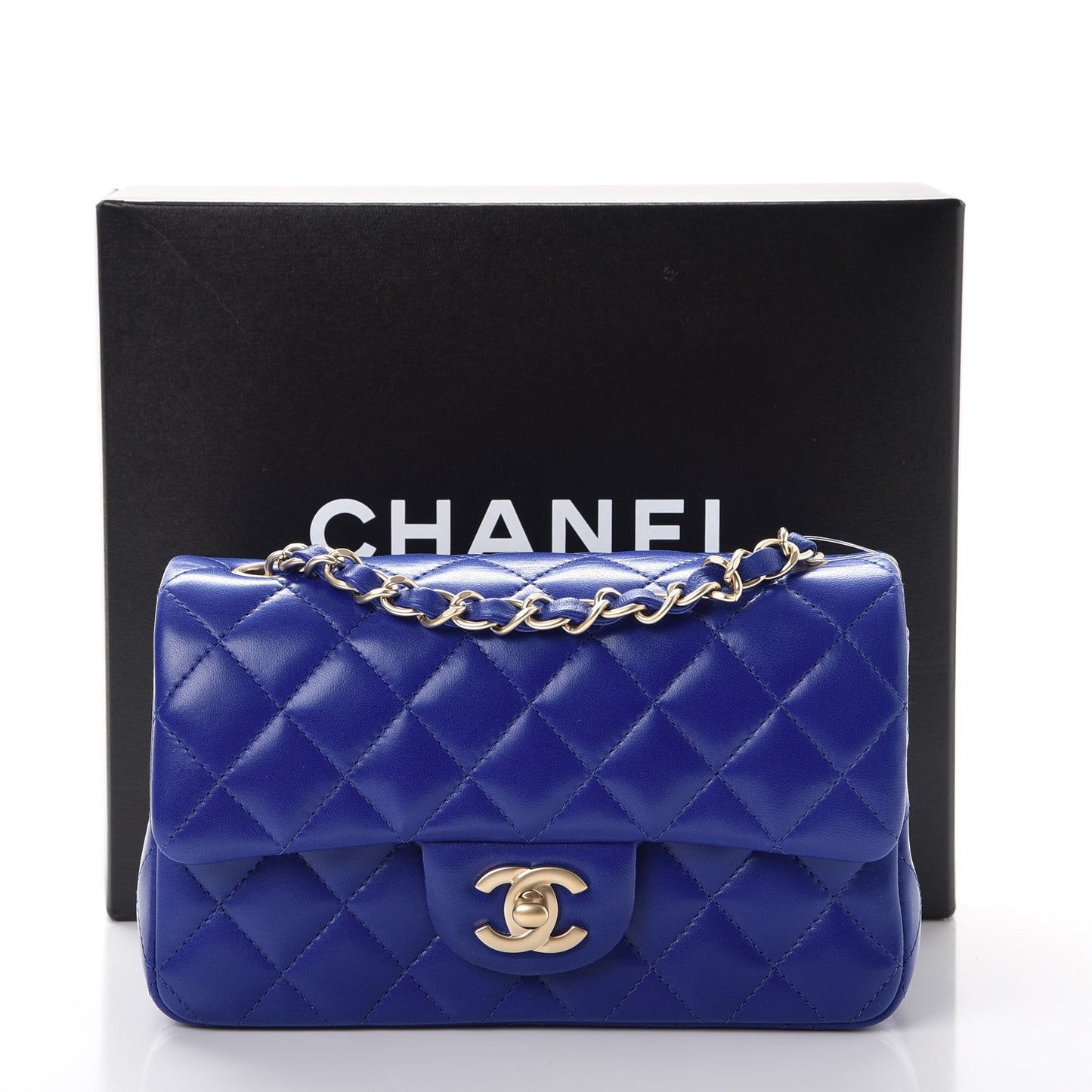 Lambskin Quilted Mini Rectangular Flap Dark Blue