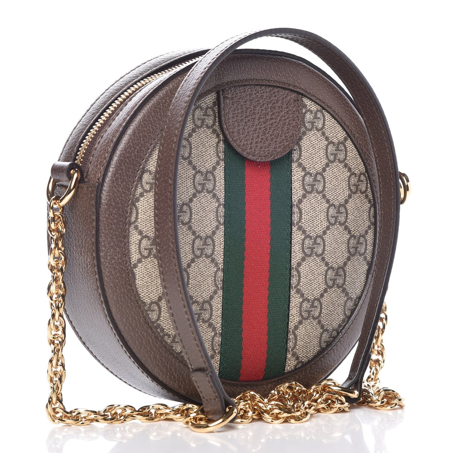 GG Supreme Monogram Web Mini Ophidia Round Shoulder Bag Brown