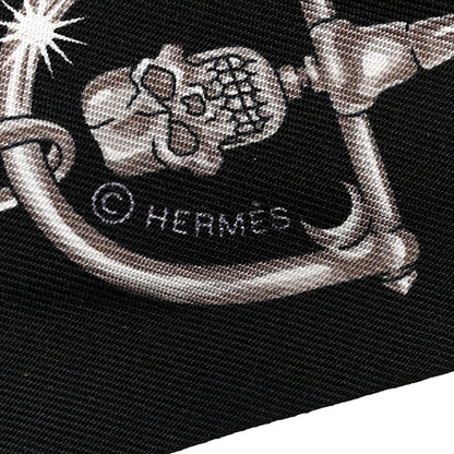 Hermes Silk C'est la Fete Twilly  Kaki Fonce White Black 4 of 4