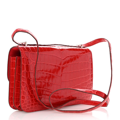 Hermes Shiny Niloticus Crocodile Constance Elan 25 Rouge Casaque 3 of 9