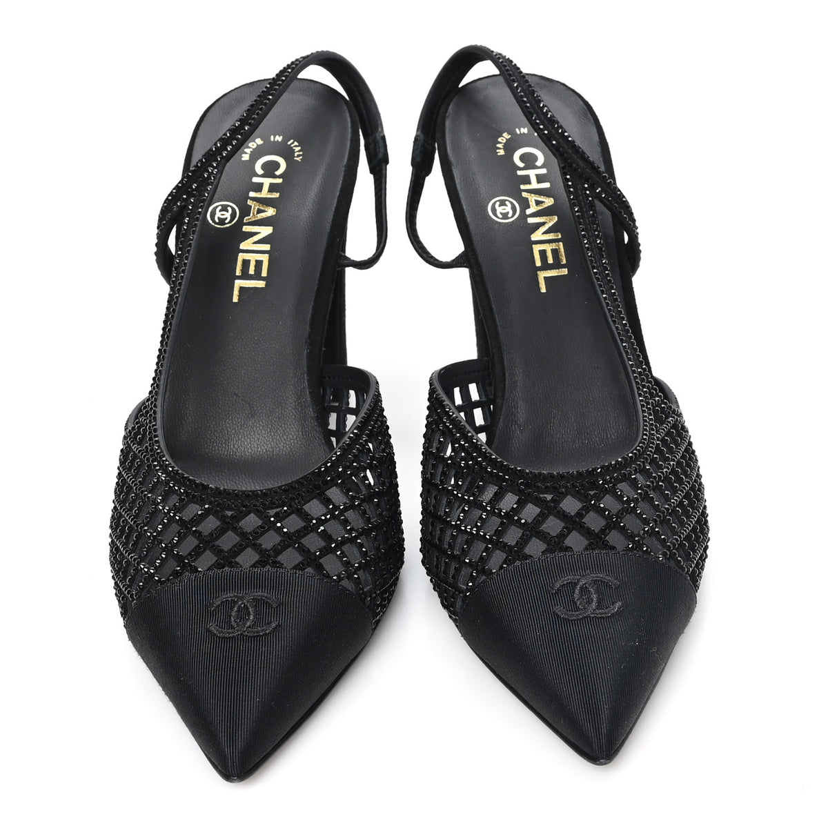Suede Strass Grosgrain Cap Toe CC Slingback Pumps 39 Black