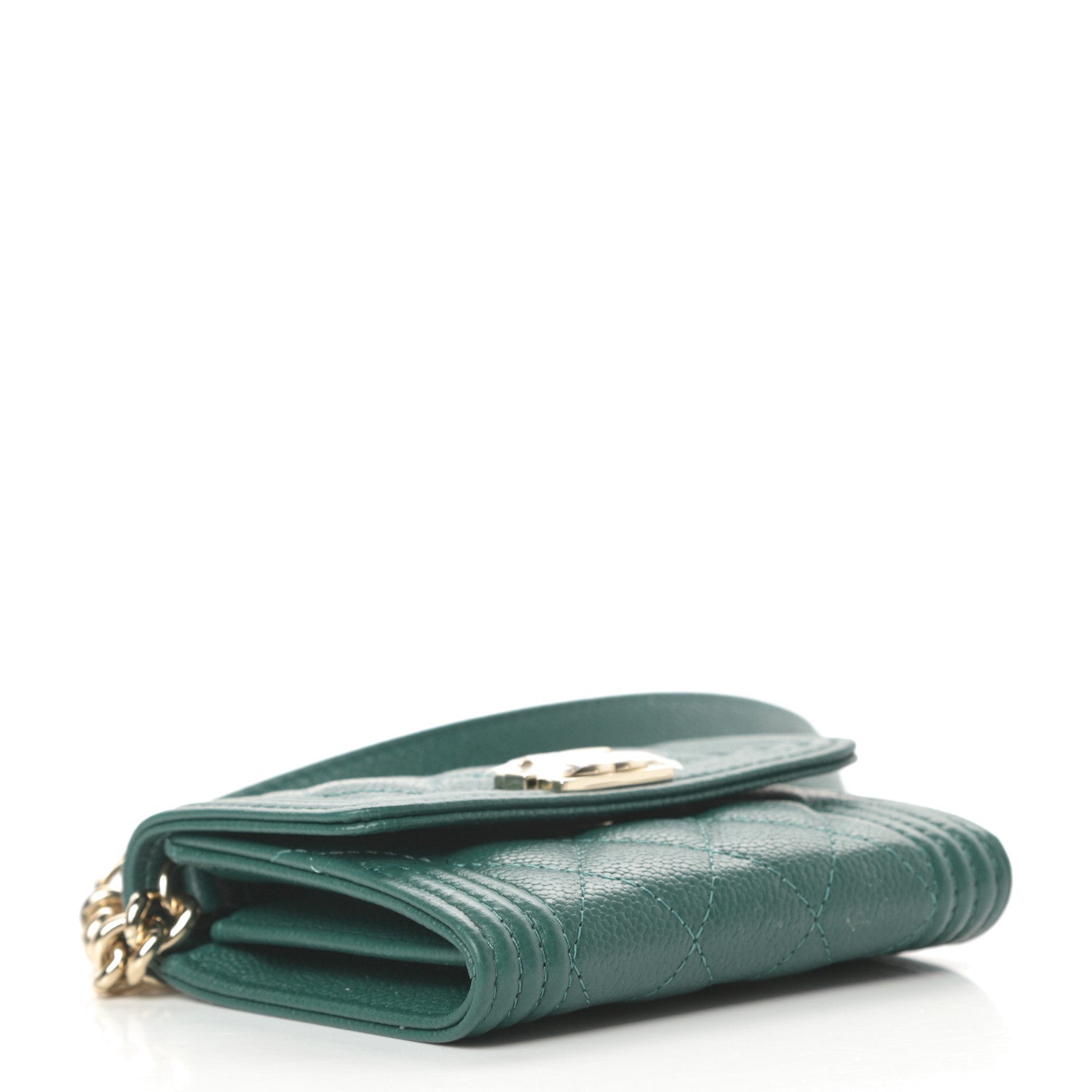 Chanel Caviar Quilted Boy Card Holder On Chain Green 4 of 12