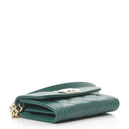Chanel Caviar Quilted Boy Card Holder On Chain Green 4 of 12