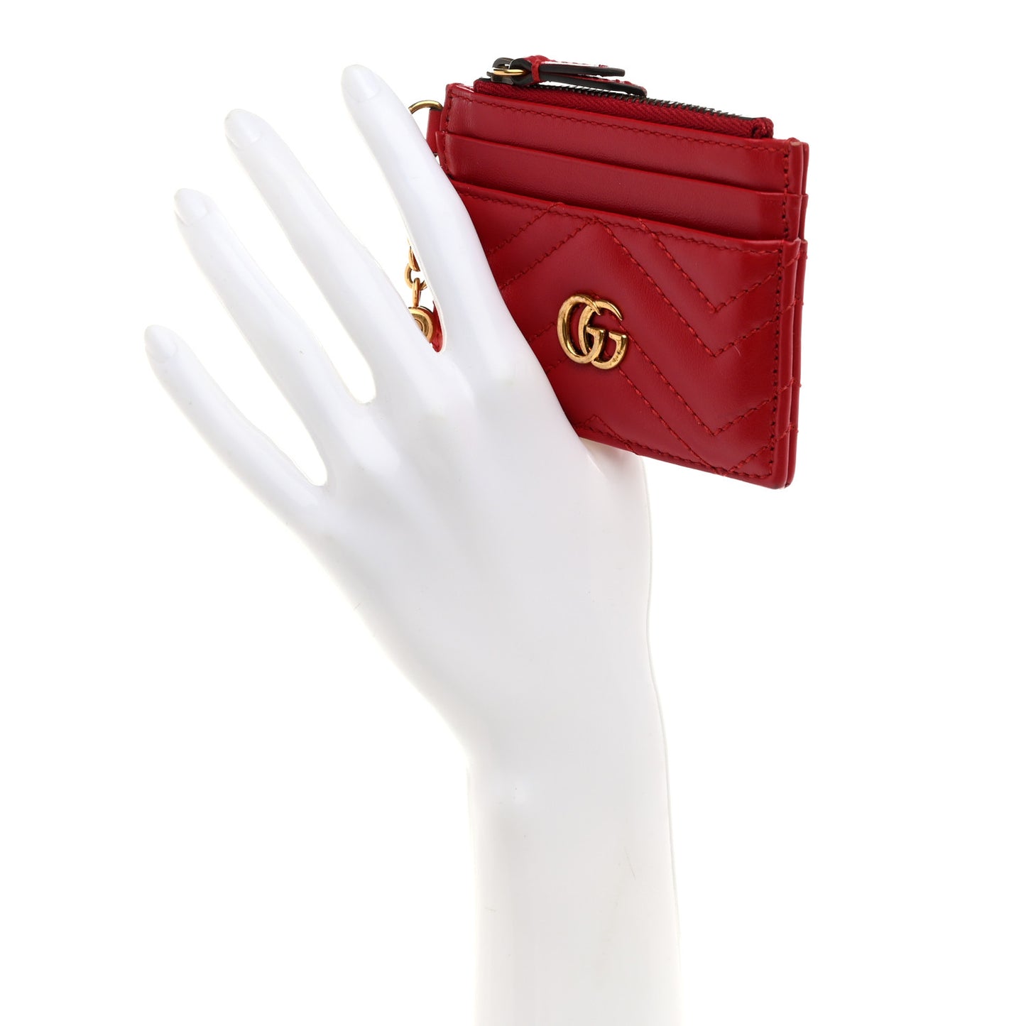 Calfskin Matelasse GG Marmont Key Case Card Holder Hibiscus Red
