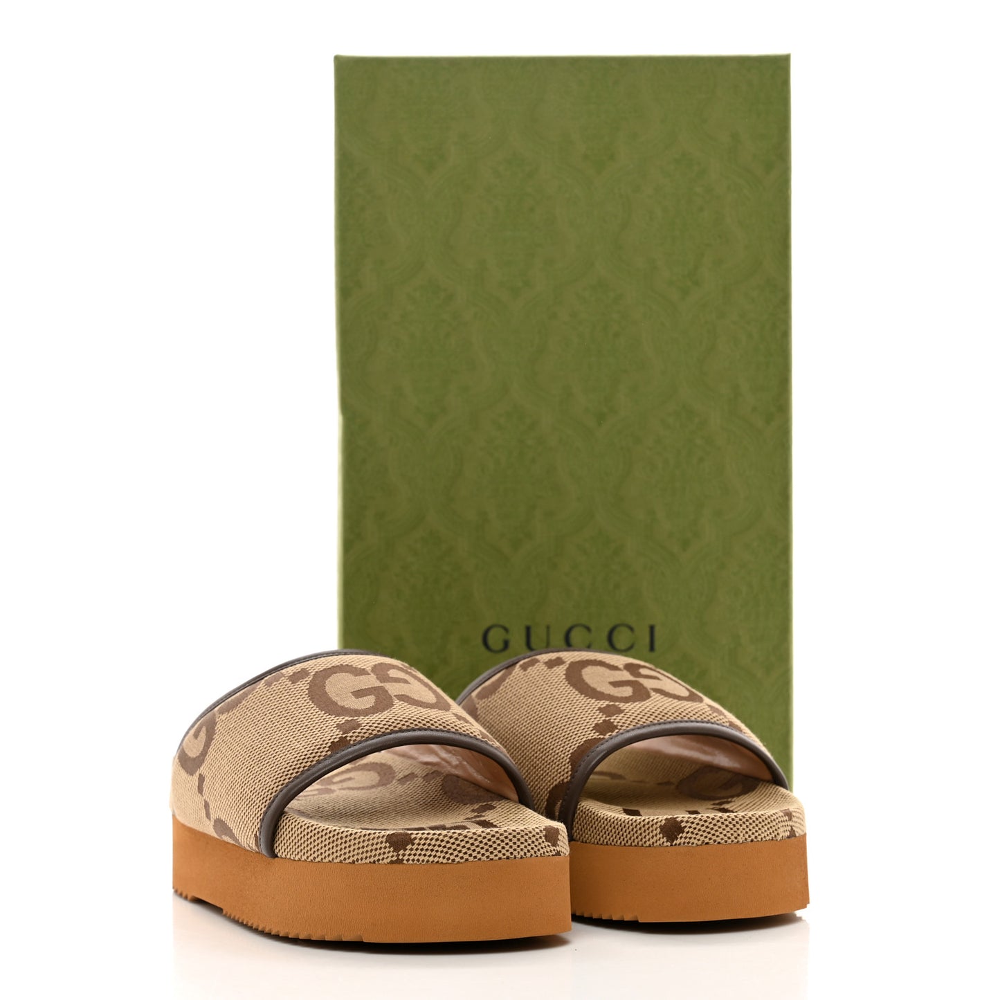 Monogram Jumbo GG Nappa Samoa Platform 40mm Slide Sandals 38 Camel Ebony New Acero