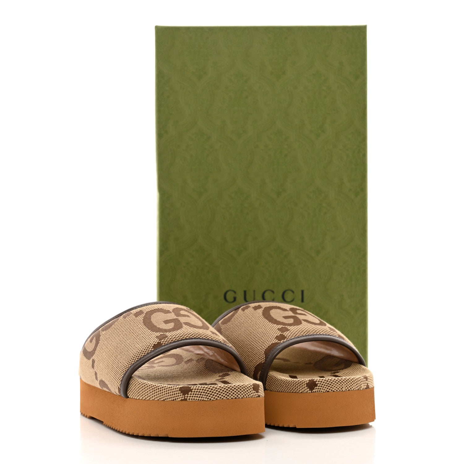 Gucci Monogram Jumbo GG Nappa Samoa Platform 40mm Slide Sandals 38 Camel Ebony New Acero 9 of 9