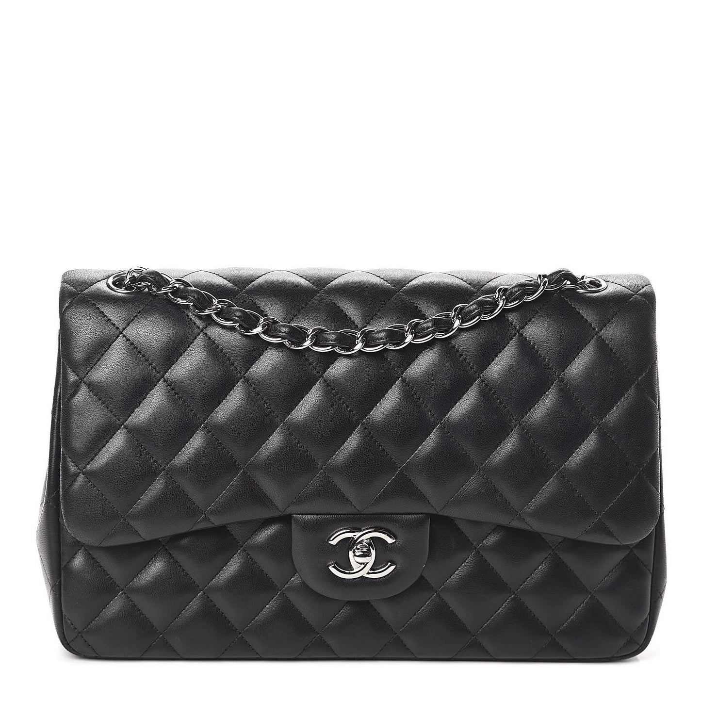 Lambskin Quilted Jumbo Double Flap Black