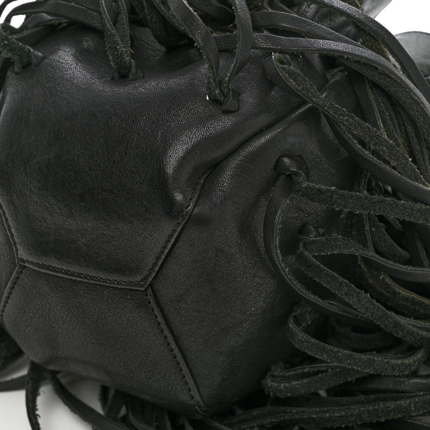 Calfskin Fringe Monogram Mini Bourse Bucket Bag Black