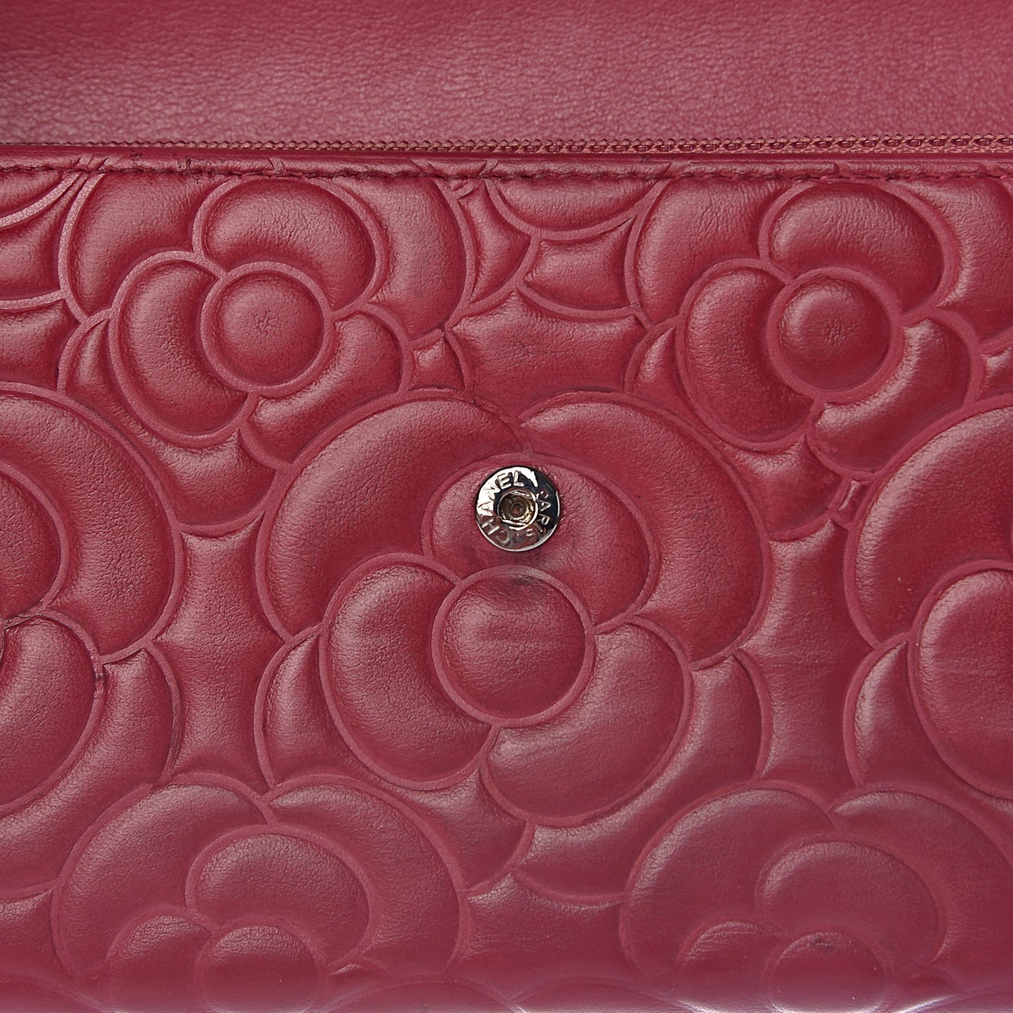 Lambskin Embossed Camellia Large Gusset Flap Wallet Pink