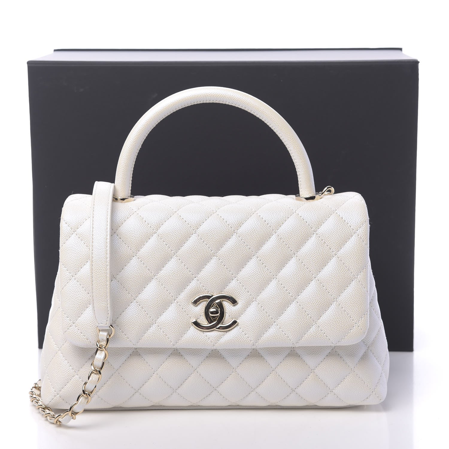 Chanel Iridescent Caviar Quilted Small Coco Handle Flap White 10 of 10