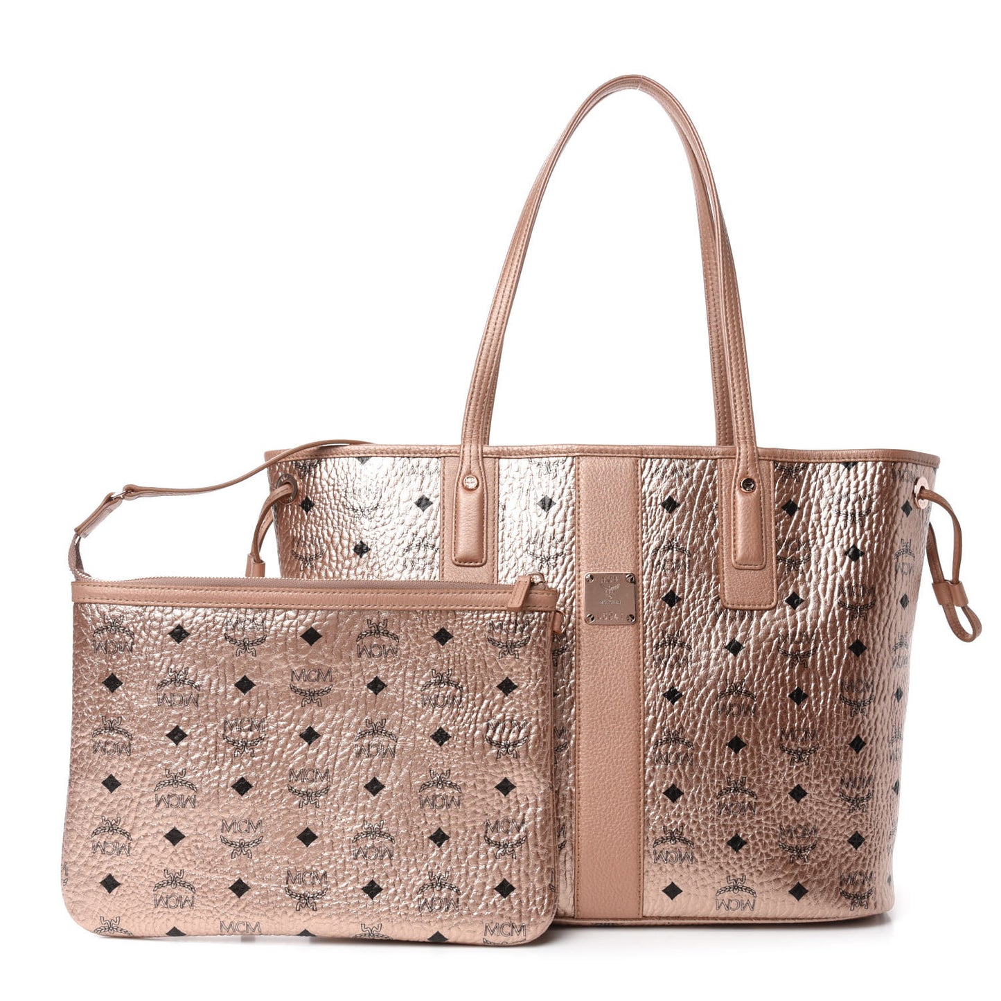 Metallic Visetos Medium Liz Reversible Shopper Tote Champagne Gold