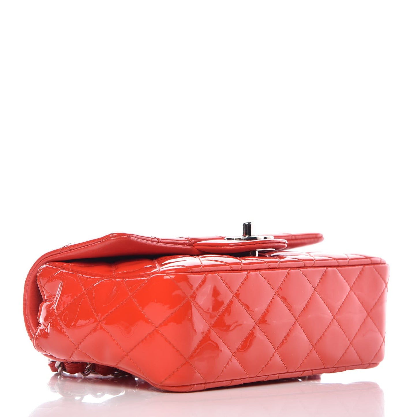 Patent Calfskin Quilted Mini Rectangular Flap Red