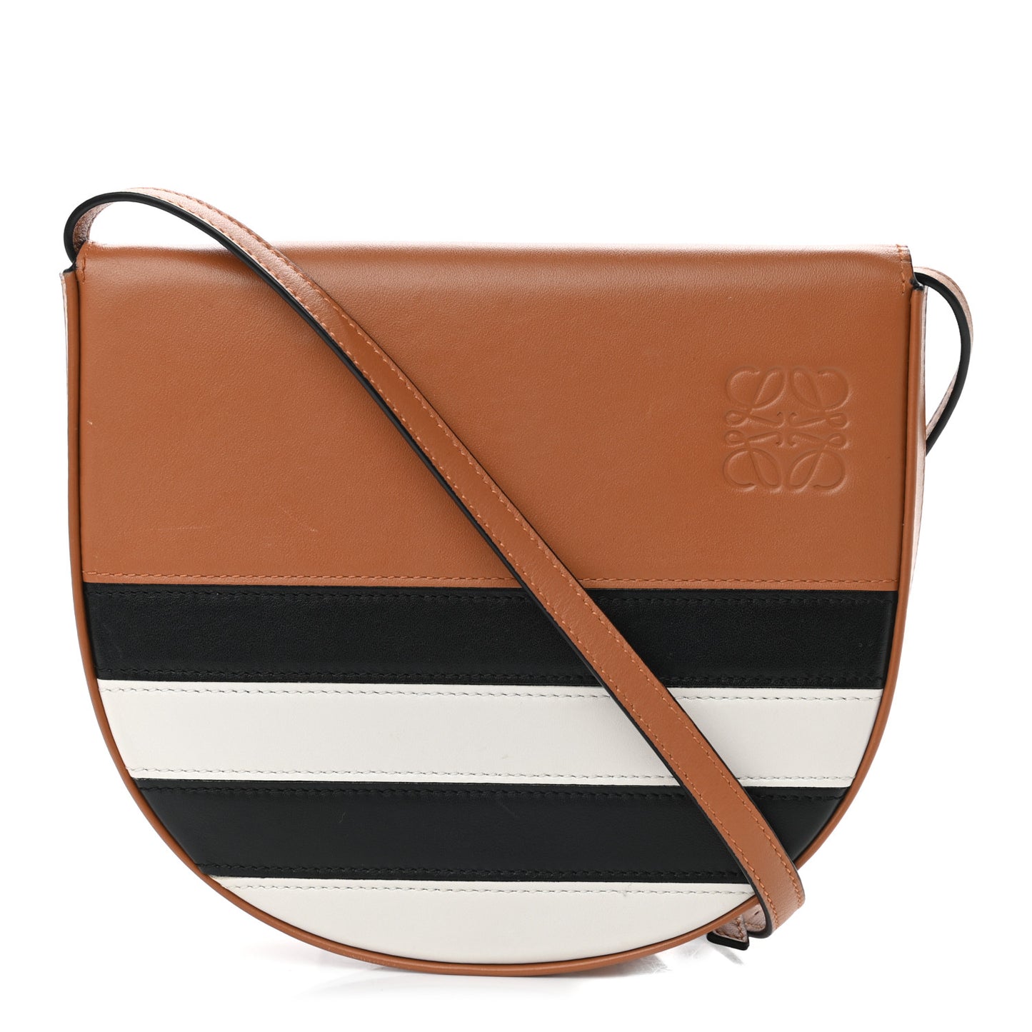 Calfskin Marine Stripe Mini Heel Shoulder Bag Tan