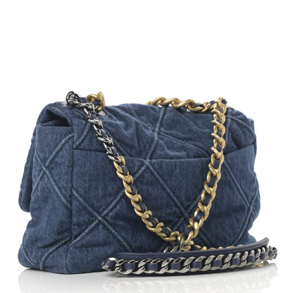 Chanel Denim Quilted Large Chanel 19 Flap Blue 3 of 11
