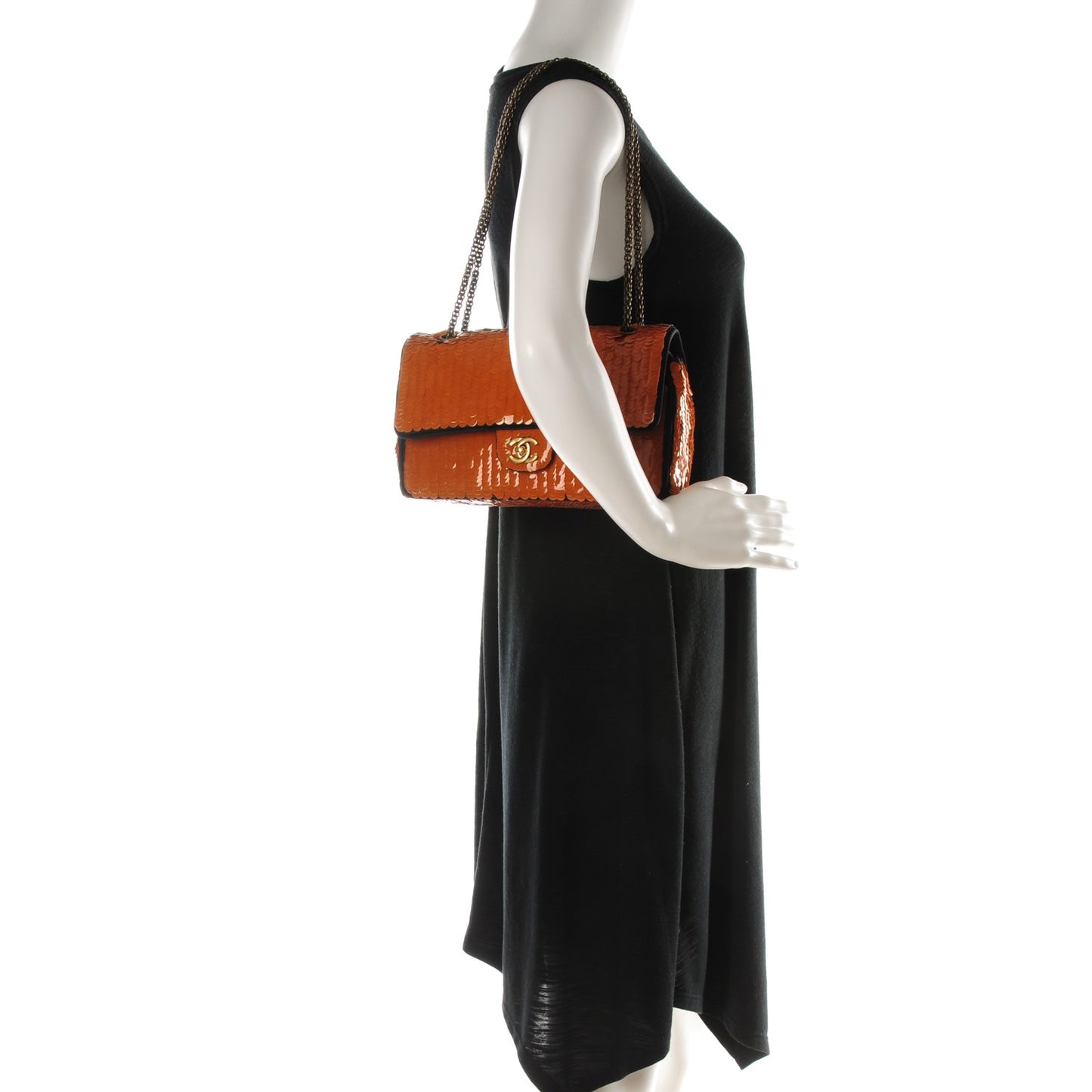 Satin Sequin Medium Paris Shanghai Double Flap Orange